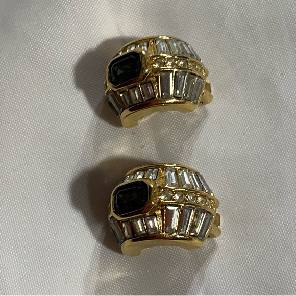 CHRISTIAN DIOR 14k gold plated Austrian crystal clear baguette blue emerald cut - Picture 12 of 16